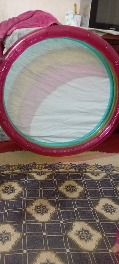3 Layer Inflatable kids pool . green and yellow perfect. pink m slow lea