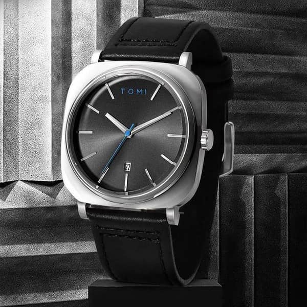 TOMI Watch for Men Leather Strap Quartz Watch Business Casual Style Multiple Colors