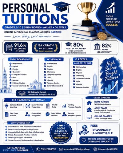 home and online tutoring. (6-10 and O levels)