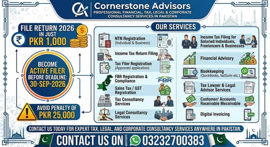 File Tax Return 2026 in Rs, 1000 with Cornerstone Advisors