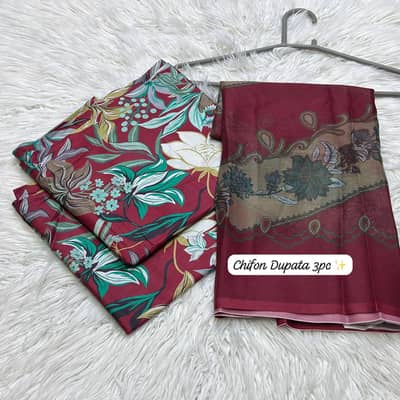 Maria B 3Pc Lawn Suit | Chiffon Dupatta | Cash on Delivery