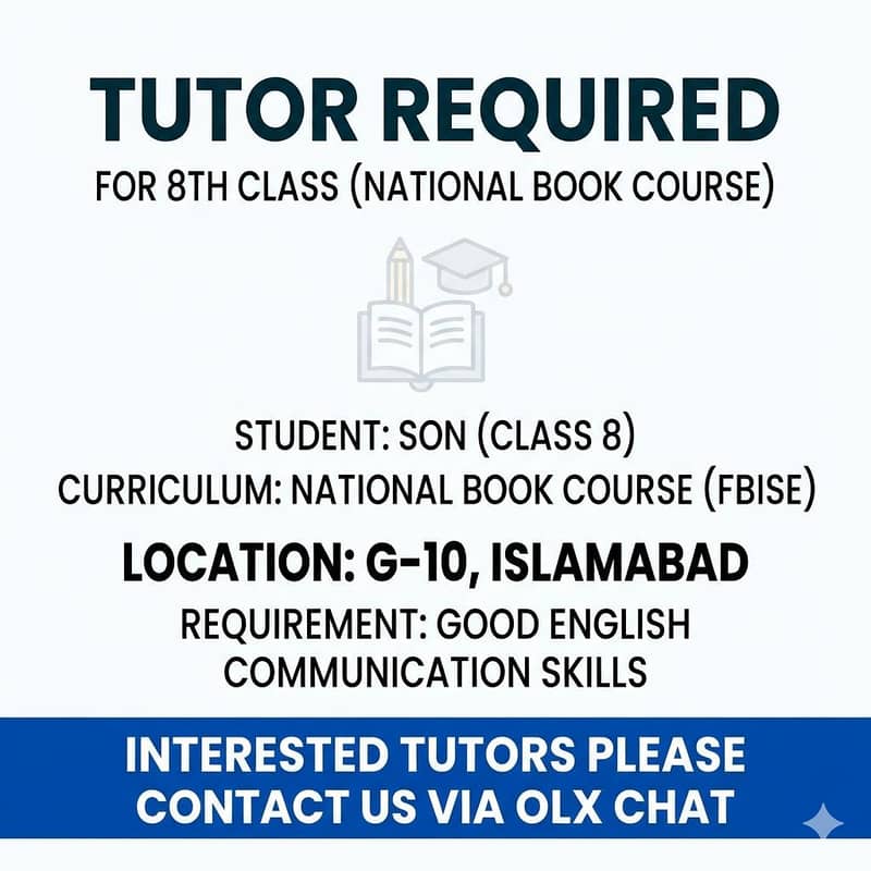 Tutor Required for 8th Class 0