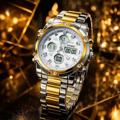 SKMEI Men’s Digital Analog Business Watch – True-Tone Colour Stainless