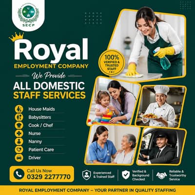 House maids,Helper, Baby Sitter, Chef, Home Cook, Patient Care, Driver