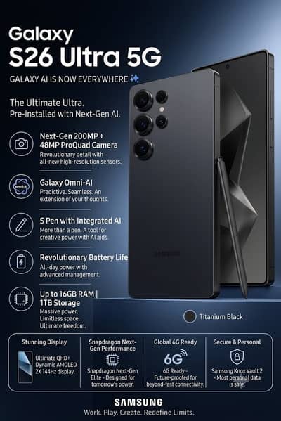 Samsung Galaxy S26 Ultra 16GB 1TB  Non PTA  Brand New