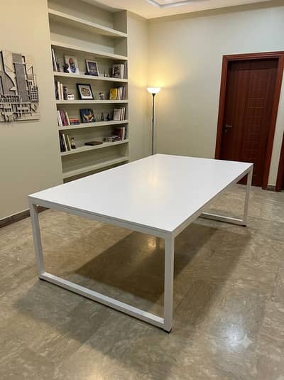Modern White Metal Frame Study & Office Workstation Desk | Minimalist