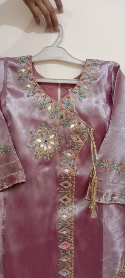 Beautiful Lilac Tissue Silk Party Wear Kurta with Mirror Work
