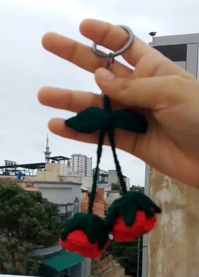 Handmade Crochet Cherry Keychain | Cute Bag Charm | Brand New