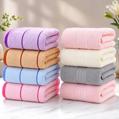 Premium Cotton Bath Towels Set of 5 with Lattice Design - Large Size
