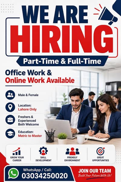 OFFICE WORK AVAILABLE FOR MALES AND FEMALES  3) OFFICE WORK AV