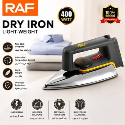 RAF Light Weight Dry Iron 400W | Non-Stick Soleplate | Fast Heating