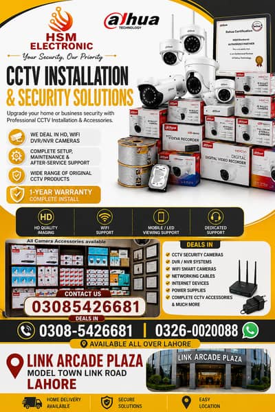 DAHUA CCTV Installation Cameras & Security Solutions HD,WiFi,DVR NVR