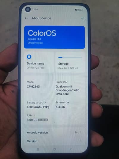 oppo f 21pro 8/128