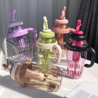 : Gym Water Bottle Ice Cream Print ABS Plastic Leak Proof