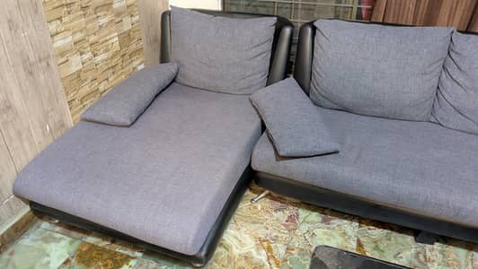 Modern 7+ Seater L-Shaped Sofa | Plush Jute Fabric & Leatherette Base