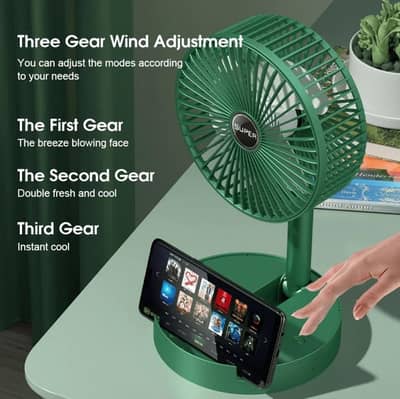 Portable Rechargeable Green fan for home office  travel