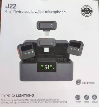 j22 4-in 1-wairless lavaliere microphone ( type c+lighting) dual Mic
