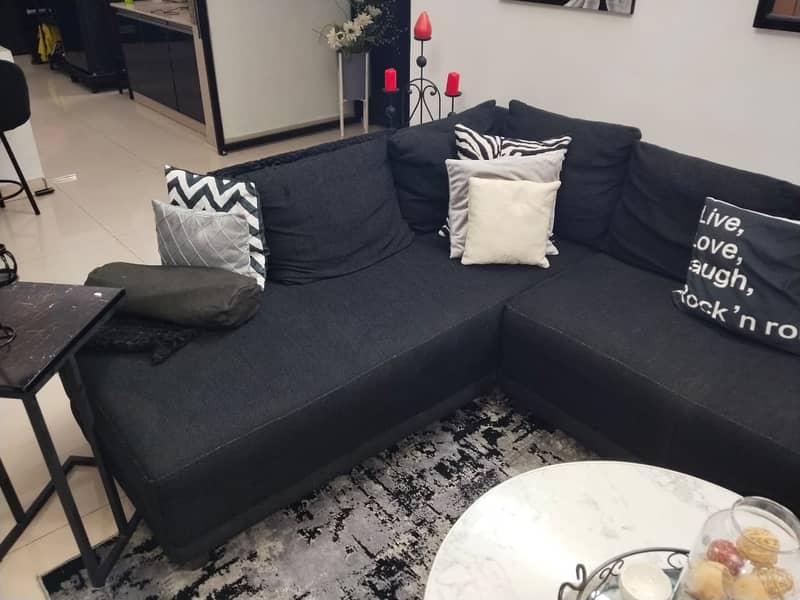 L shape black sofa 1