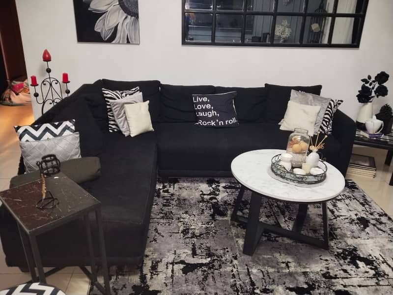 L shape black sofa 2