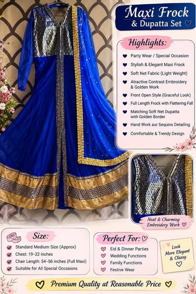 Royal blue maxi frock with beautiful dopata