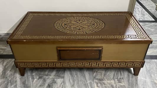 Elegant Vintage-Style Wooden Coffee Table with Gold Inlay