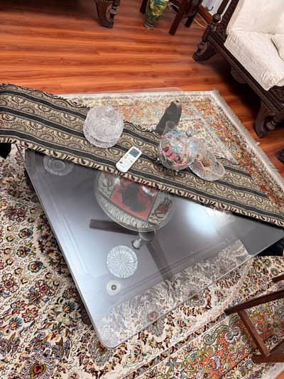 Premium Hand-carved wooden center table with Glass Top-Excellent condi