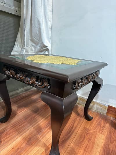 Elegant Hand-Carved wooden side table with inset glass top