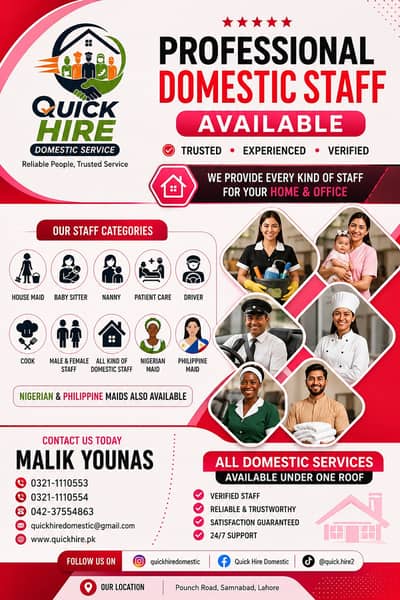 Maids, Nannies, Cooks, Drivers, Babysitters & Caregivers in Lahore