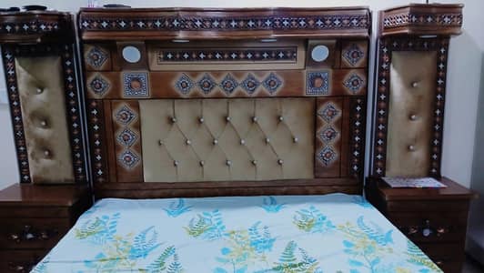 Bed, Side Tables, crockery cabinet, dressing table