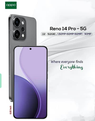 oppo Reno 14 Pro - 5G  (12-512GB)/(50MP+50MP+50MP)  -50MP