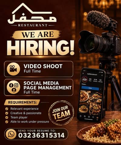 Full-Time Video Creator & Social Media Manager – Mehfil Restaurant
