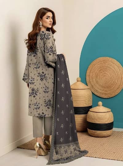 Unstiched Lawn suit Brown Floral Dobby lawn 3pcs