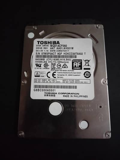 Toshiba 500gb 2.5mm hard for sale 100% health