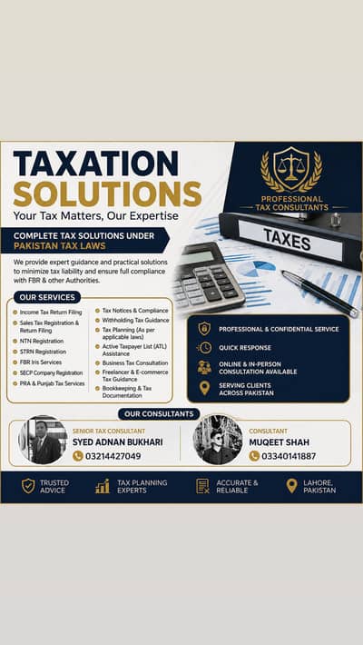 Income Tax, Sales Tax, FBR, SECP, NTN, STRN & Complete Tax Solutions