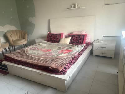 White Bed (Queen Size) with spring mattress + Dressing & Side Tables