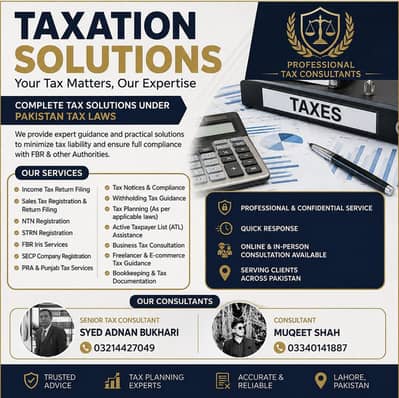 Income Tax, Sales Tax, NTN, SECP, FBR Services | Lahore | Since 2000
