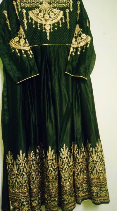 Bottle Green Heavy Embroidered 3 Piece Maxi | Medium Size.