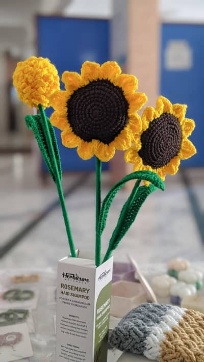 crochet sunflower and marigold