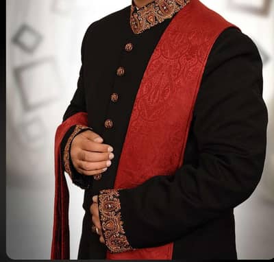 Brand new sherwani with red shawl for wedding
