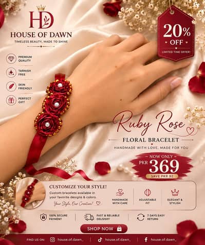 House of Dawn Ruby Rose Floral Bracelet for Women