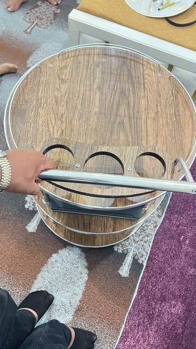Three-Tier Round wooden stain less steel and a handle tail