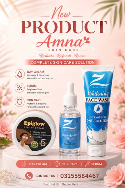 AMNA SKIN CARE PRODUCTS DAY CREAM, FACE WASH AND SERUM