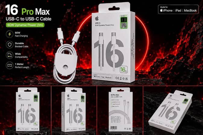 16 Pro Max 60W USB-C to USB-C Fast Charging Cable [1m] Premium Braided Type-C Data Sync Cord for iPhone, iPad, MacBook & Android Smartphones