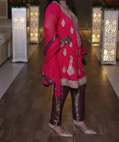 pink  Heavy  Party Wear Dress – One Time Used