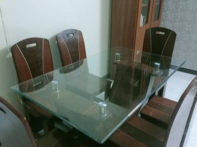 Wooden dining table with 6 chairs