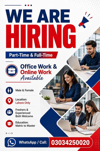 NEED URGENT STAFF OF 50 PERSONS FOR OFFICE WORK AND ONLINE WOR