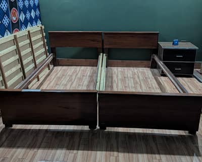 Two Single Wooden Beds | Without Mattress
