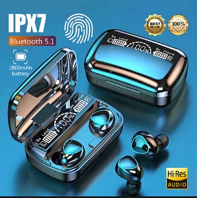 M10 TWS Wireless Bluetooth 5.1 Earbuds featuring a charging case that