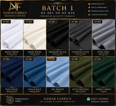 Premium Wash & Wear Men's Unstitched Suit – 4 Meter | Nawab Fabrics