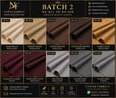 Premium Wash & Wear Men's Unstitched Suit – 4 Meter | Nawab Fabrics